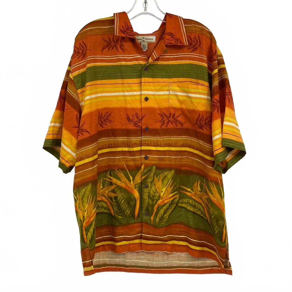 Tommy Bahama Orange Green Button-Up Shirt | Mens L